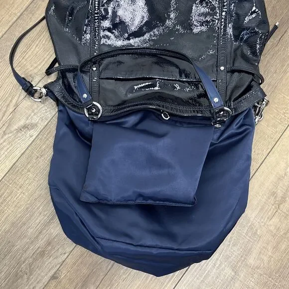 COACH 19569 Audrey Cinched Dark Blue Patent Leather Shoulder Bag Purse - Picture 8 of 12